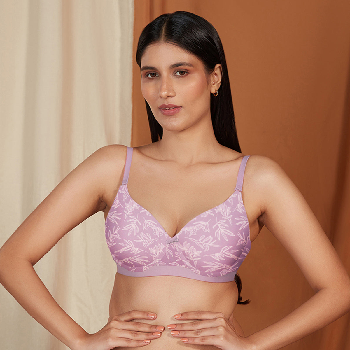 Printed Padded Wired T-shirt Bra-NYB220 Delicate Leaves – Nykd by