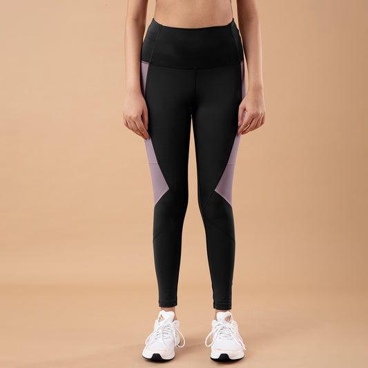 Nykd All Day High rise Color Block Breathable Leggings-NYK029-Jet black+Elder berry