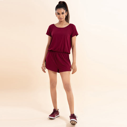 Nykd All Day Chill Pill Supersoft Playsuit- NYK 042A Zinfandel