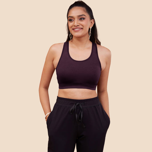 Nykd By Nykaa Cotton Stretch Slip On Sports Bra with Removable Cups NYK059 Potent Purple