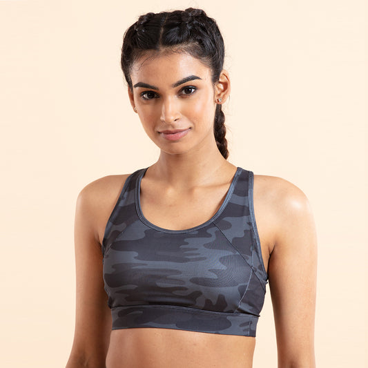 Nykd All Day On-Trend Sports Bra With Keyhole Back-NYK082-Camo