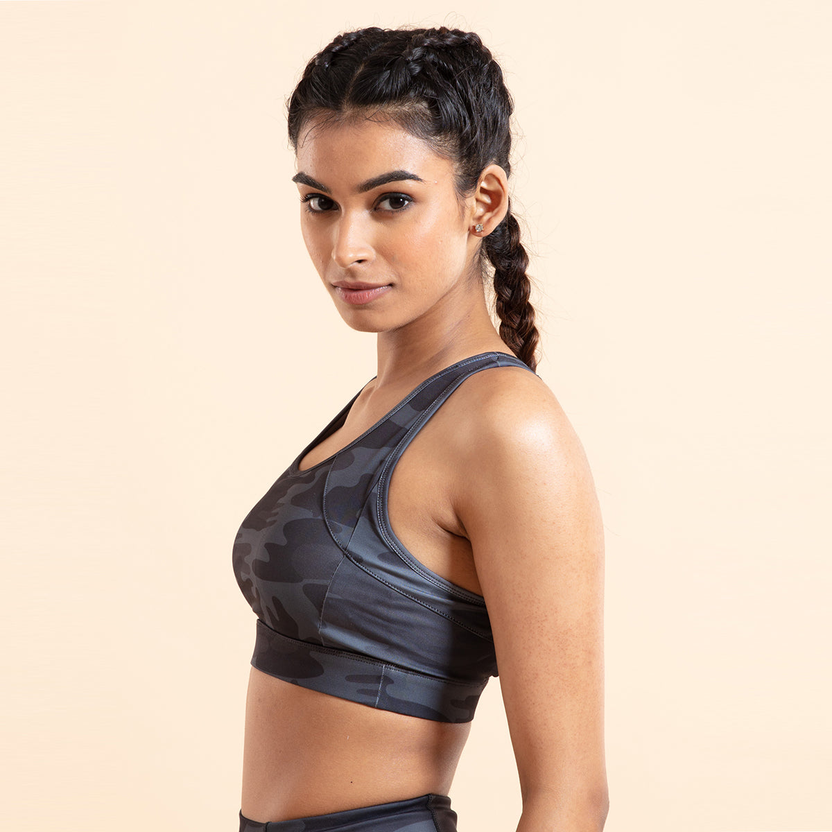 Nykd All Day On-Trend Sports Bra With Keyhole Back-NYK082 Camo