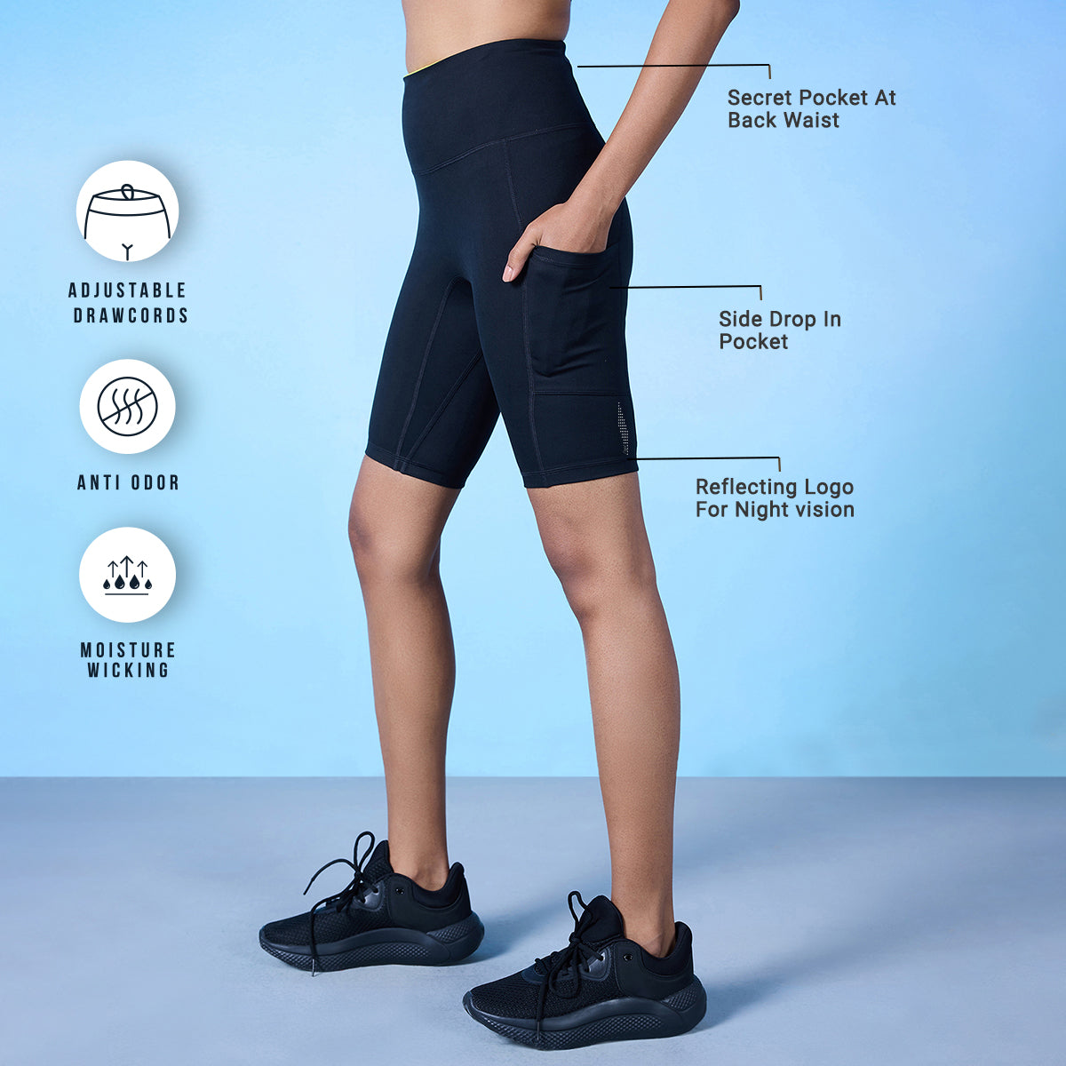 Nykd All Day Fashion Cycling Shorts-NYK113-Jet Black