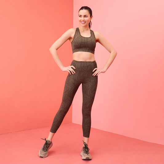 High rise Trendsetter Printed Legging-NYK121-Doodle Olive Print