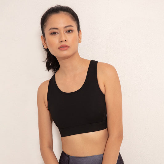 Sports Bra with Criss-Cross Straps and Back Closure - NYK310 Jet Black