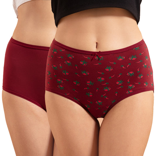 NYKD X Masaba Pack Of 2 Cotton Full Brief with Anti odor-NYP012--Red Chilli, Cabernet