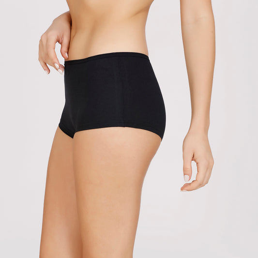 Soft stretch cotton Mid rise Boyshort with full rear coverage-NYP082-Black