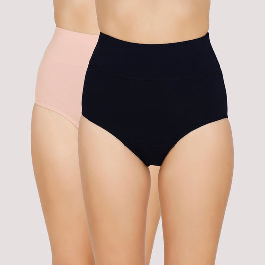 Pack of 2 No Visible Elastic Tummy Tucker Brief with Full Rear Coverage-NYP105 Black & Nude