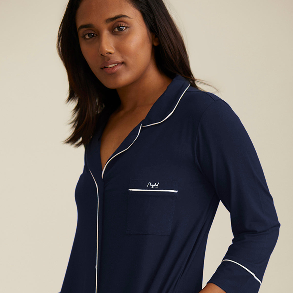 Sumptuously Soft Button Down Pajama Set-Navy NYS001