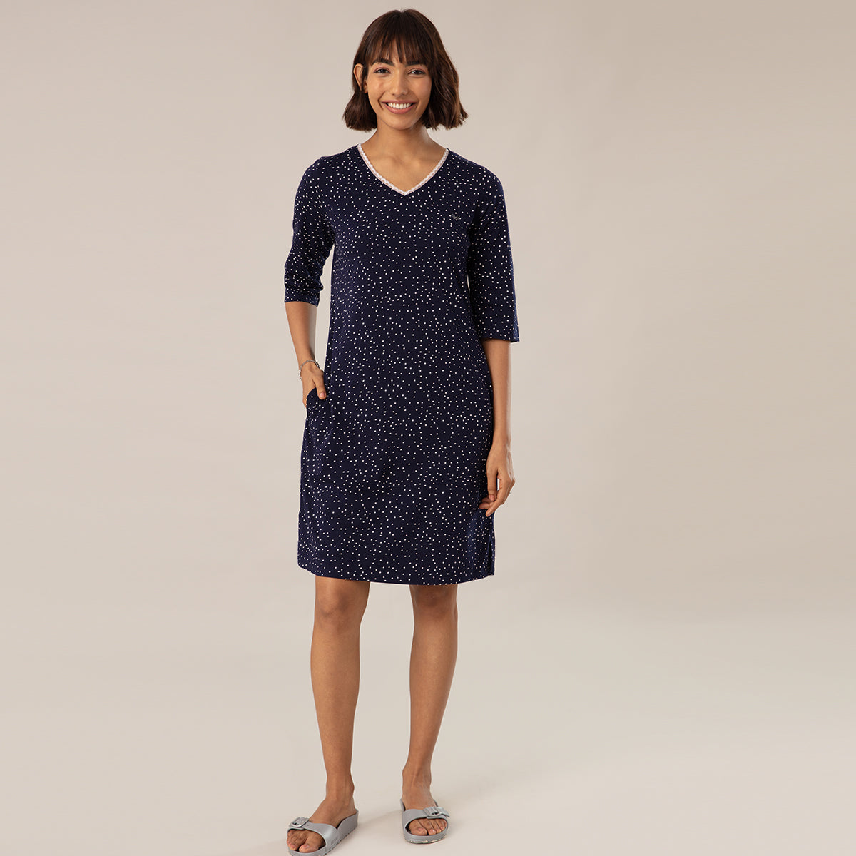 Printed Paradise Comfy Printed Sleep Dress-NYS009-Polka Dot-Multi-Color