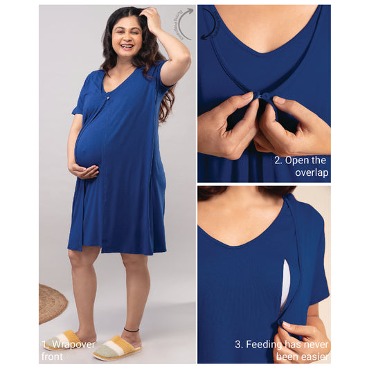 Pretty Maternity Dress - Estate Blue NYS039