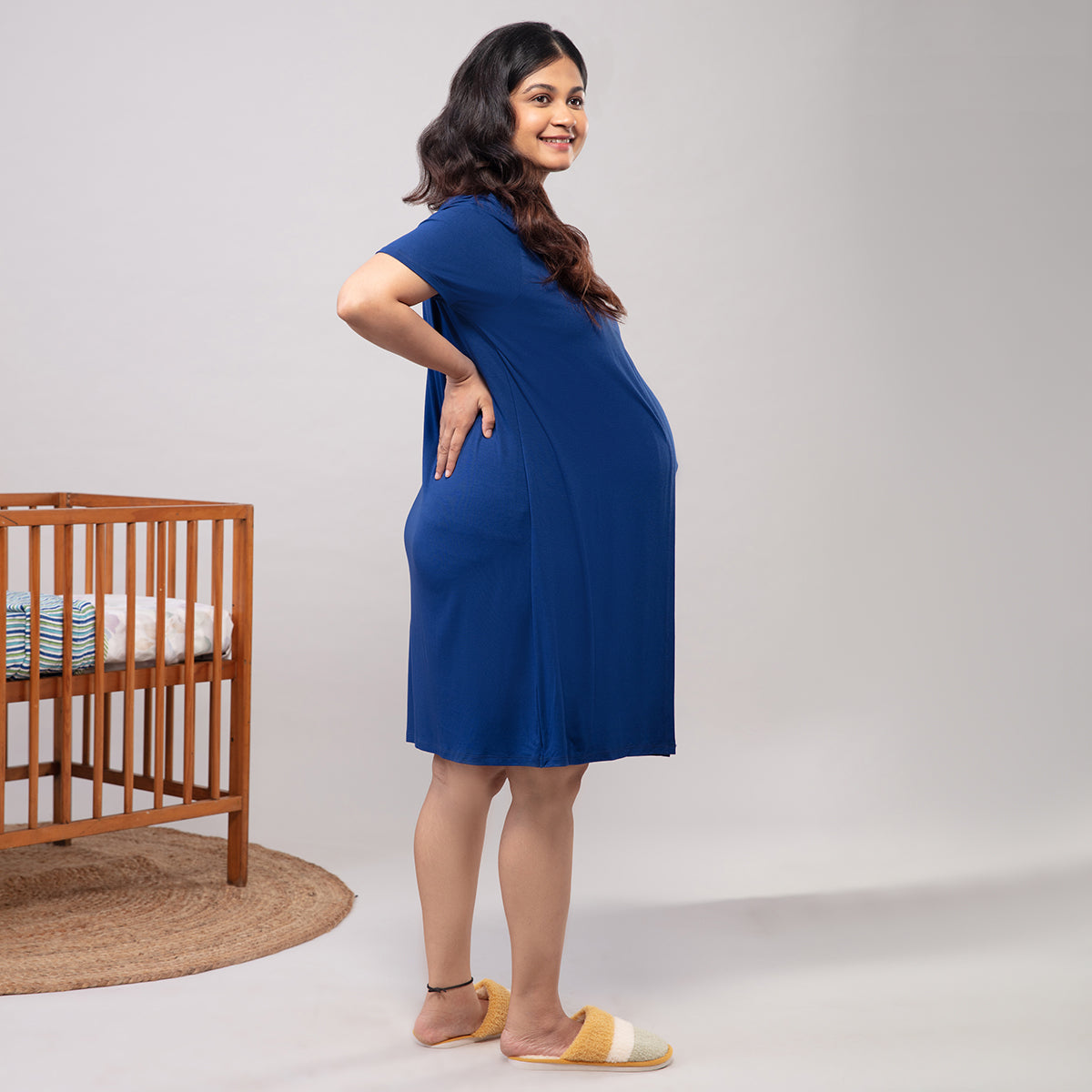 Pretty Maternity Dress-NYS039-Estate Blue