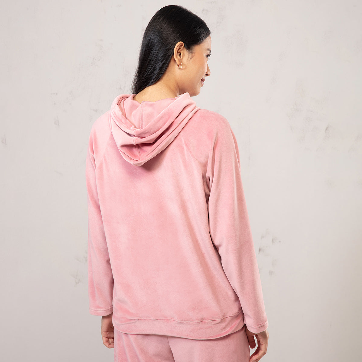Hooded Velour Sweatshirt-Heather Rose NYS052