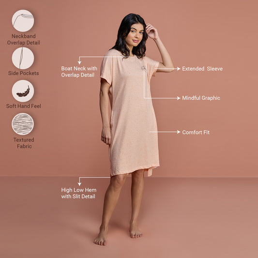 Nykd By Nykaa Comfy Neppy Textured Sleep Dress-NYS133 - Almost Apricot