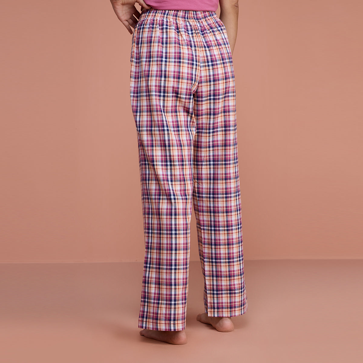 Nykd By Nykaa Super Comfy Cotton Relax Fit Pajama-NYS141-Red Violet Plaid