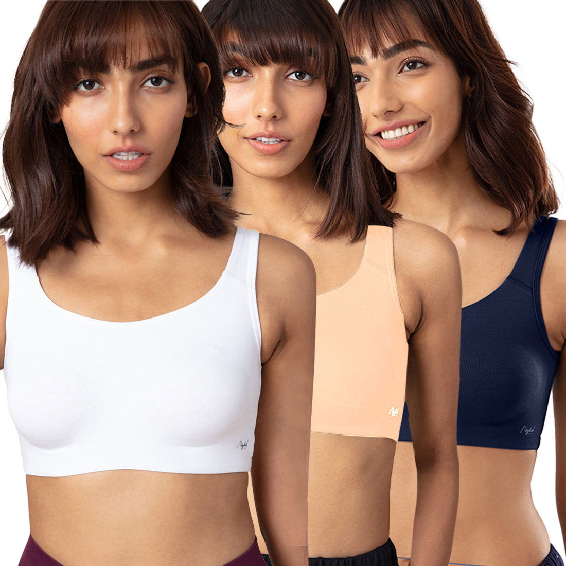 PO3 Easy-peasy slip-on bra with Full coverage-NYB113-Skin, White & Peacoat