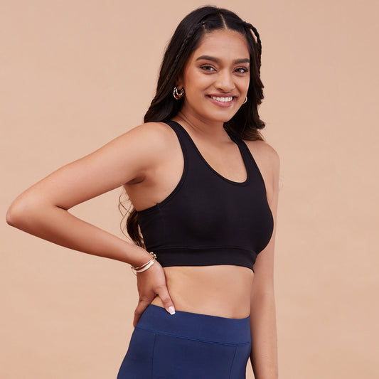 Nykd By Nykaa Cotton Stretch Slip On Sports Bra with Removable Cups NYK059 Anthracite