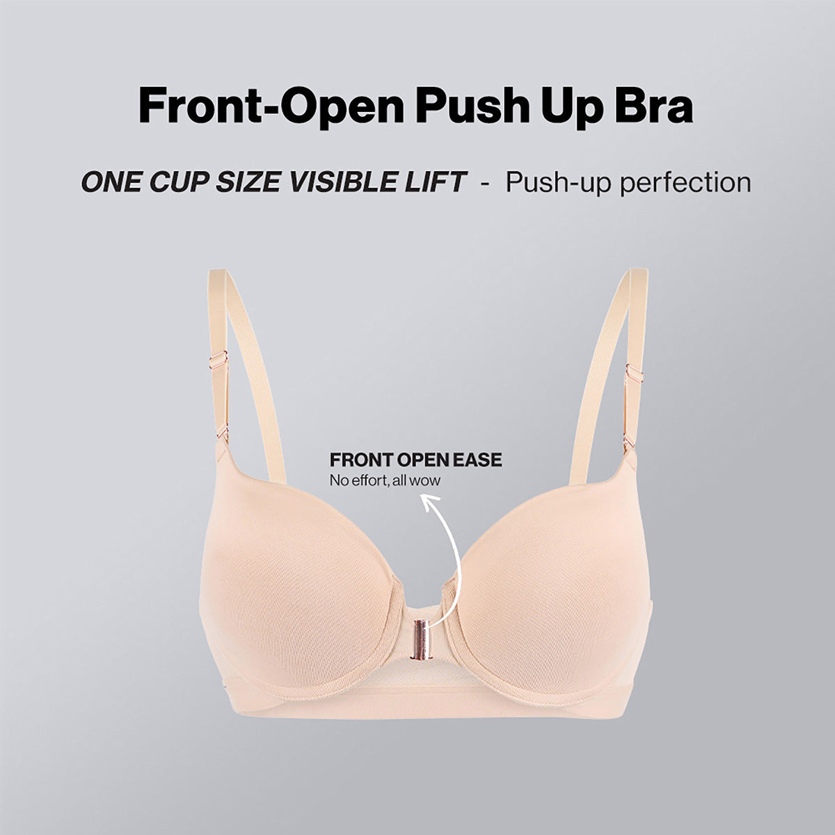 Nykd By Nykaa Infinity Edge Front Open Padded Wired Level 2 Push Up Bra NYB395 Skin