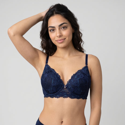 Nykd By Nykaa The Bridal Edit Lacy T-Shirt Padded Non-Wired Bra - NYB477 Navy