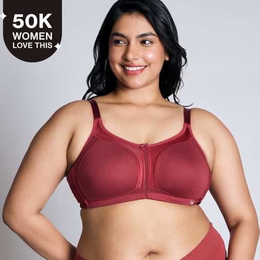 Nykd By Nykaa Everyday Cotton M-Frame Bounce Control Non-Padded Non-Wired Bra NYB101 Brick Red