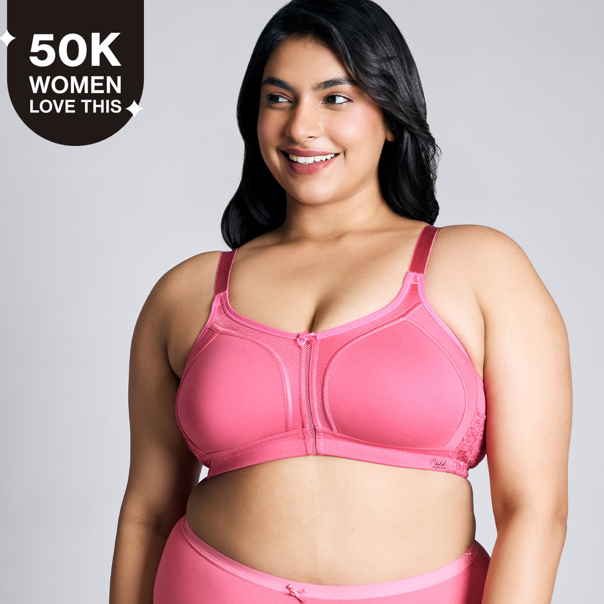 Nykd By Nykaa Everyday Cotton M-Frame Bounce Control Non-Padded Non-Wired Bra NYB101 Pink