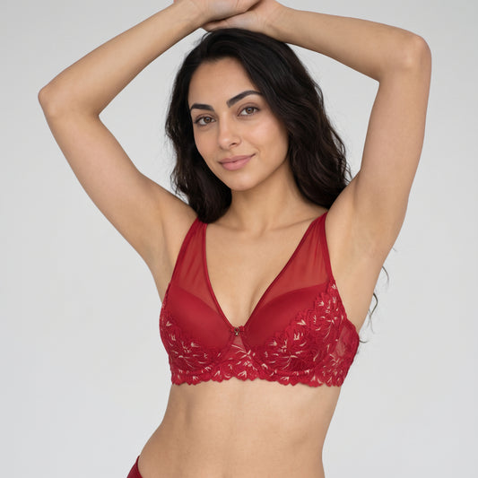Nykd By Nykaa The Bridal Edit Lacy Padded Wired Bra-NYB478 Red