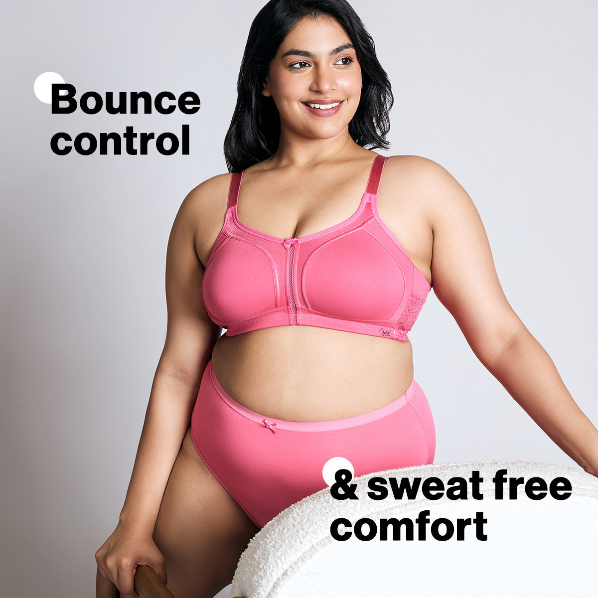 Nykd By Nykaa Everyday Cotton M-Frame Bounce Control Non-Padded Non-Wired Bra NYB101 Pink