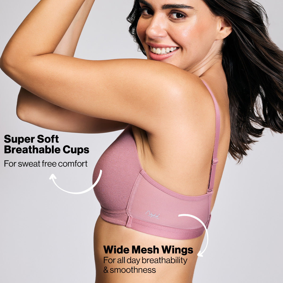 Nykd By Nykaa Breathe Cotton Triangle Cup Padded Non Wired T-Shirt Bra NYB003 Mauve