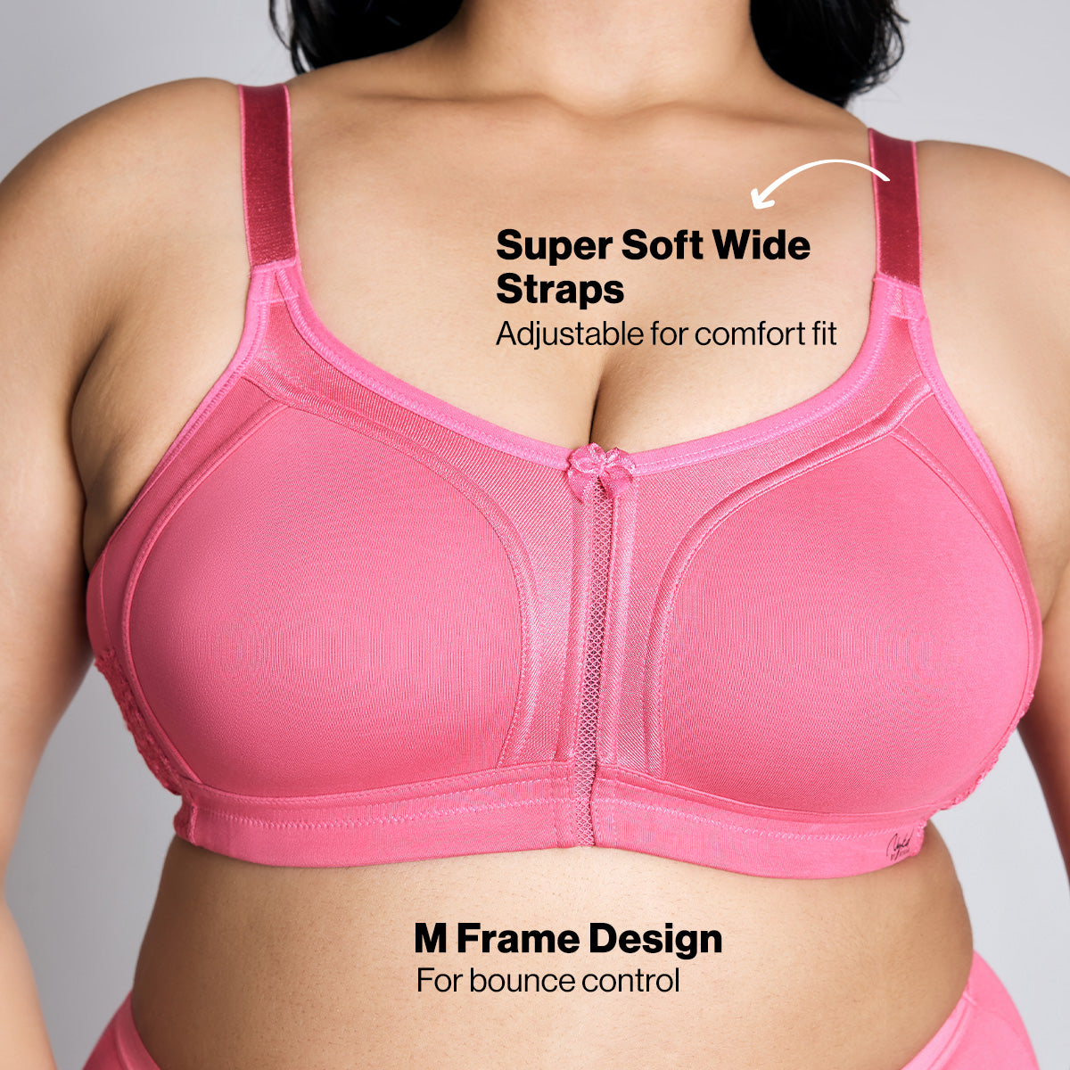 Nykd By Nykaa Everyday Cotton M-Frame Bounce Control Non-Padded Non-Wired Bra NYB101 Pink