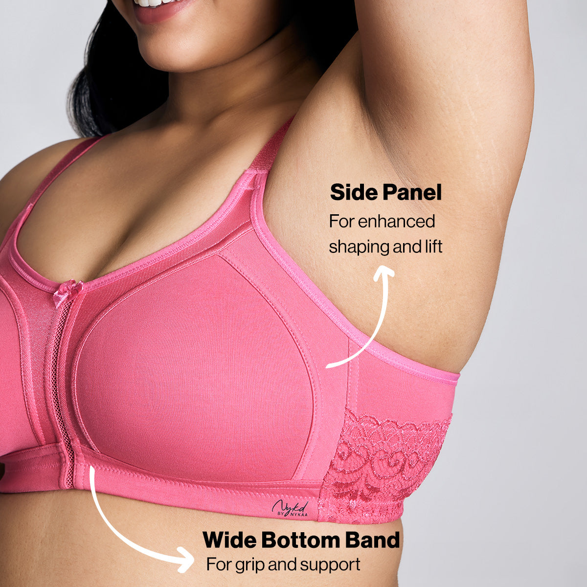 Nykd By Nykaa Everyday Cotton M-Frame Bounce Control Non-Padded Non-Wired Bra NYB101 Pink