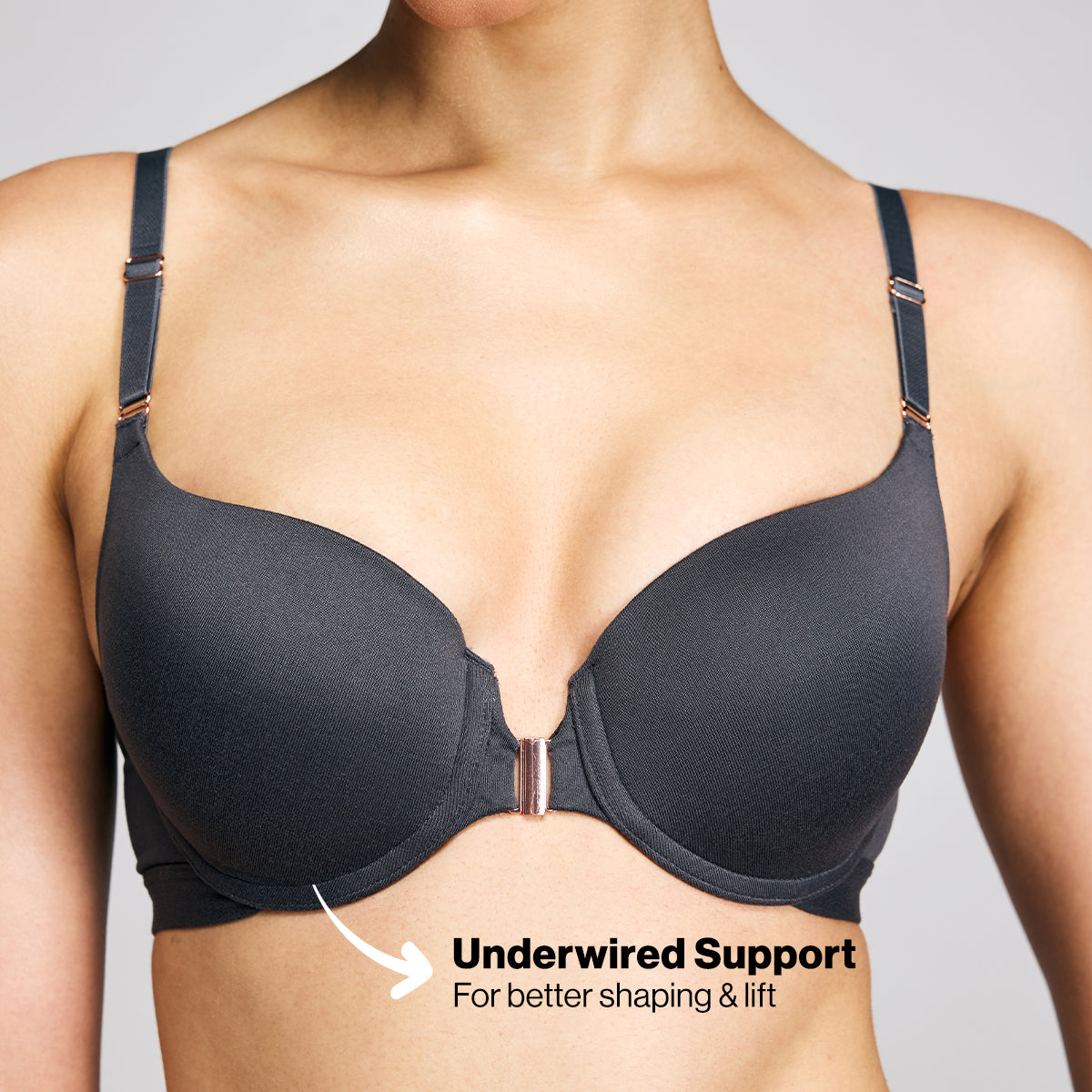Nykd By Nykaa Infinity Edge Front Open Padded Wired Level 2 Push Up Bra NYB395 Dark Grey