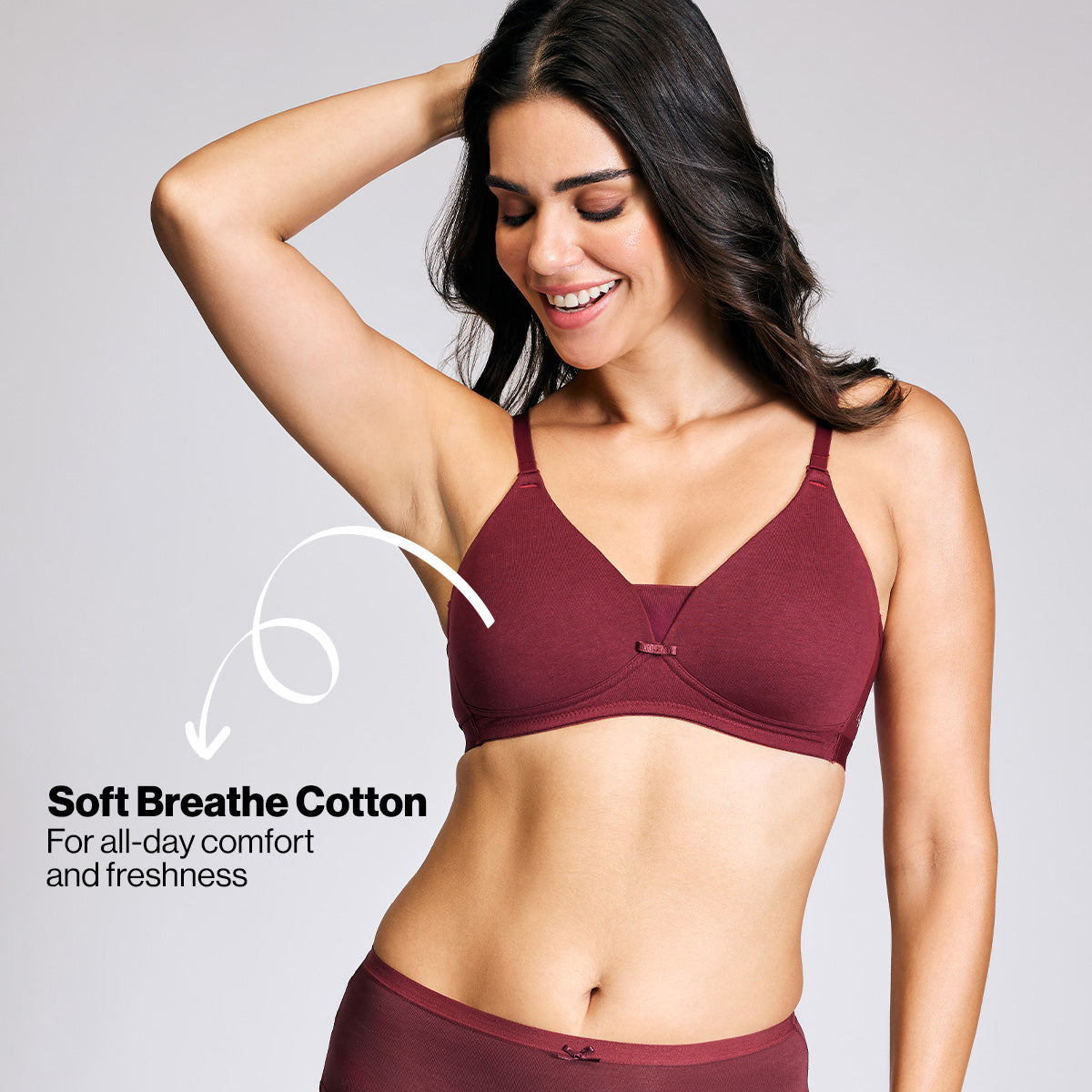 Nykd By Nykaa Breathe Cotton Triangle Cup Padded Non Wired T-Shirt Bra NYB003 Maroon