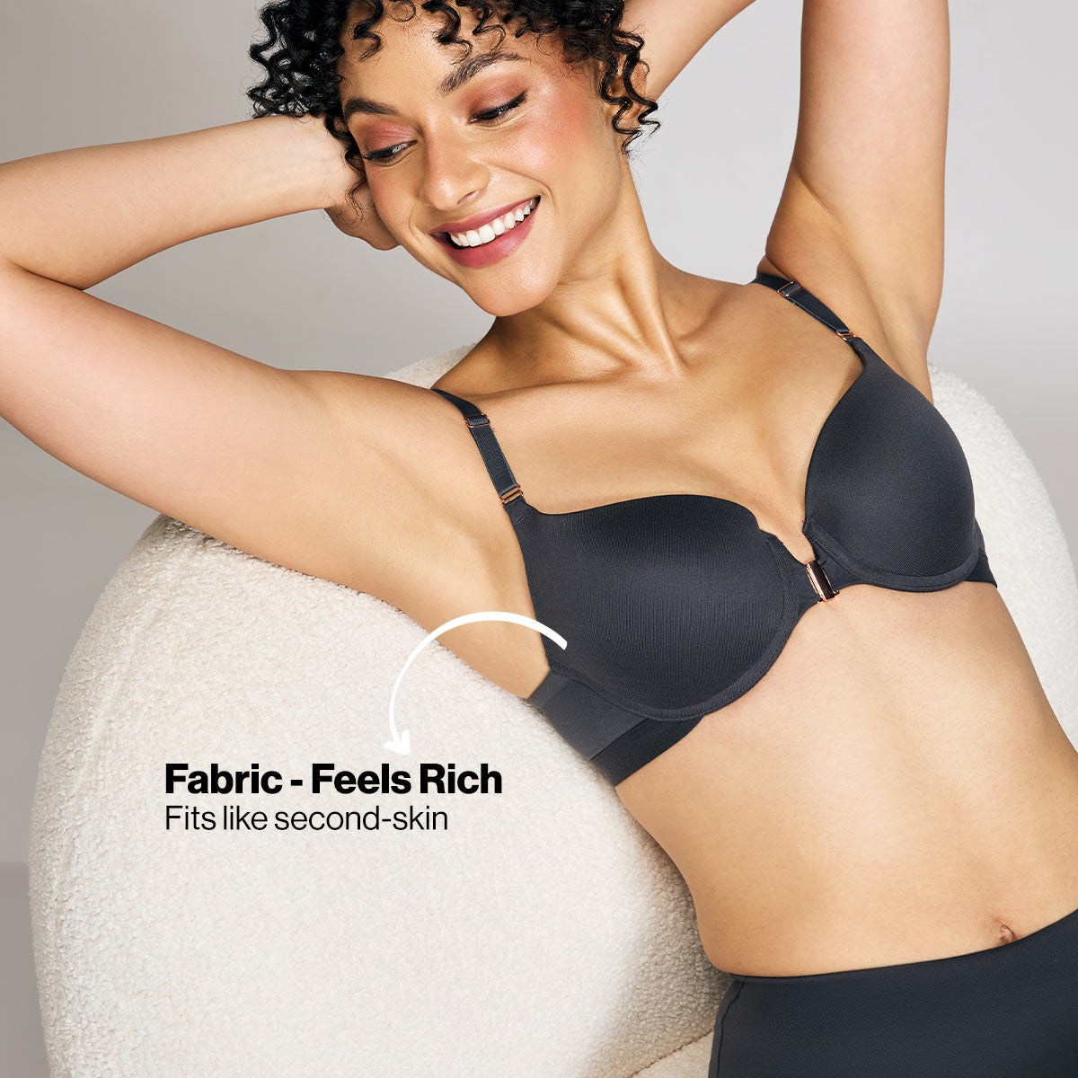 Nykd By Nykaa Infinity Edge Front Open Padded Wired Level 2 Push Up Bra NYB395 Dark Grey