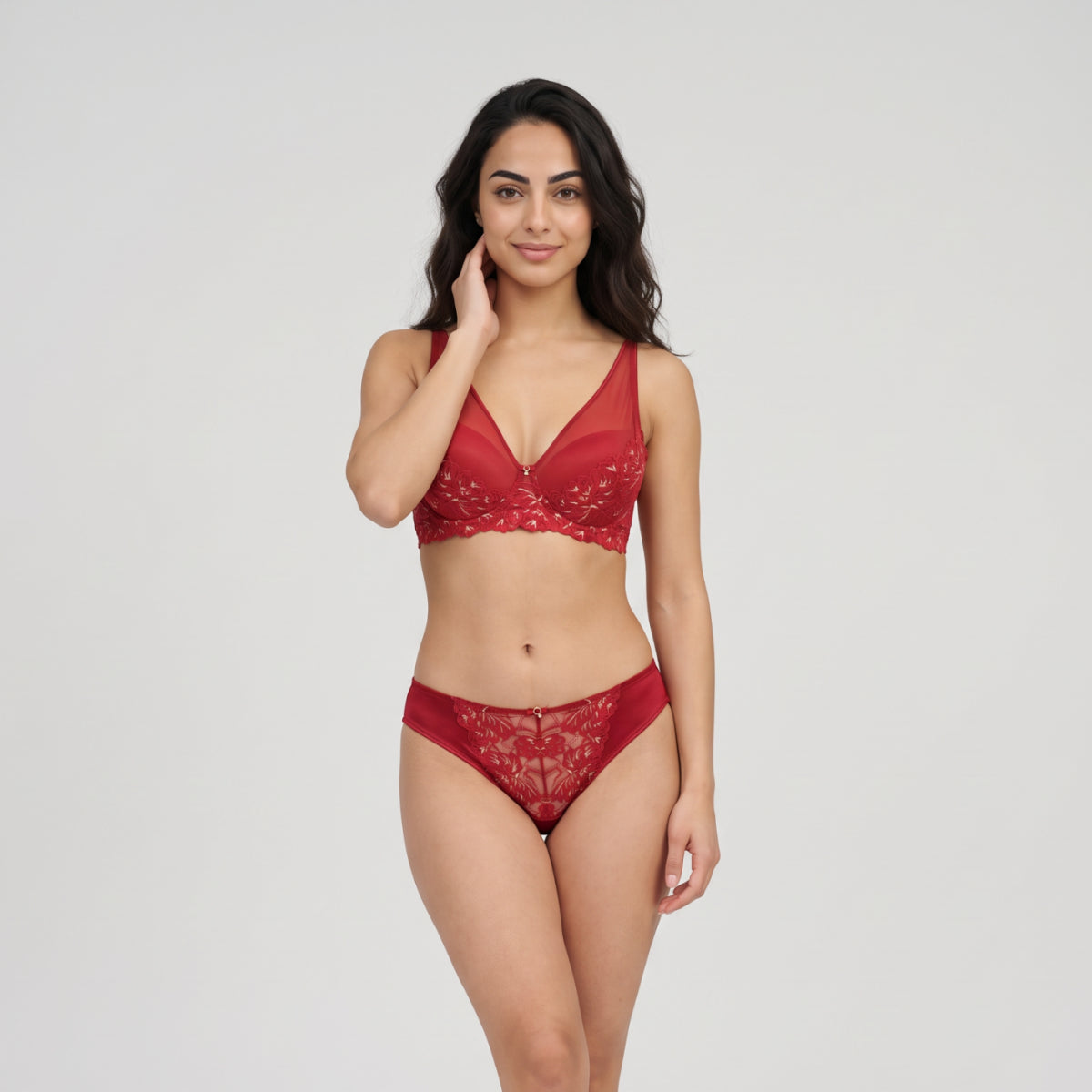 Nykd By Nykaa The Bridal Edit Lacy Padded Wired Bra-NYB478 Red