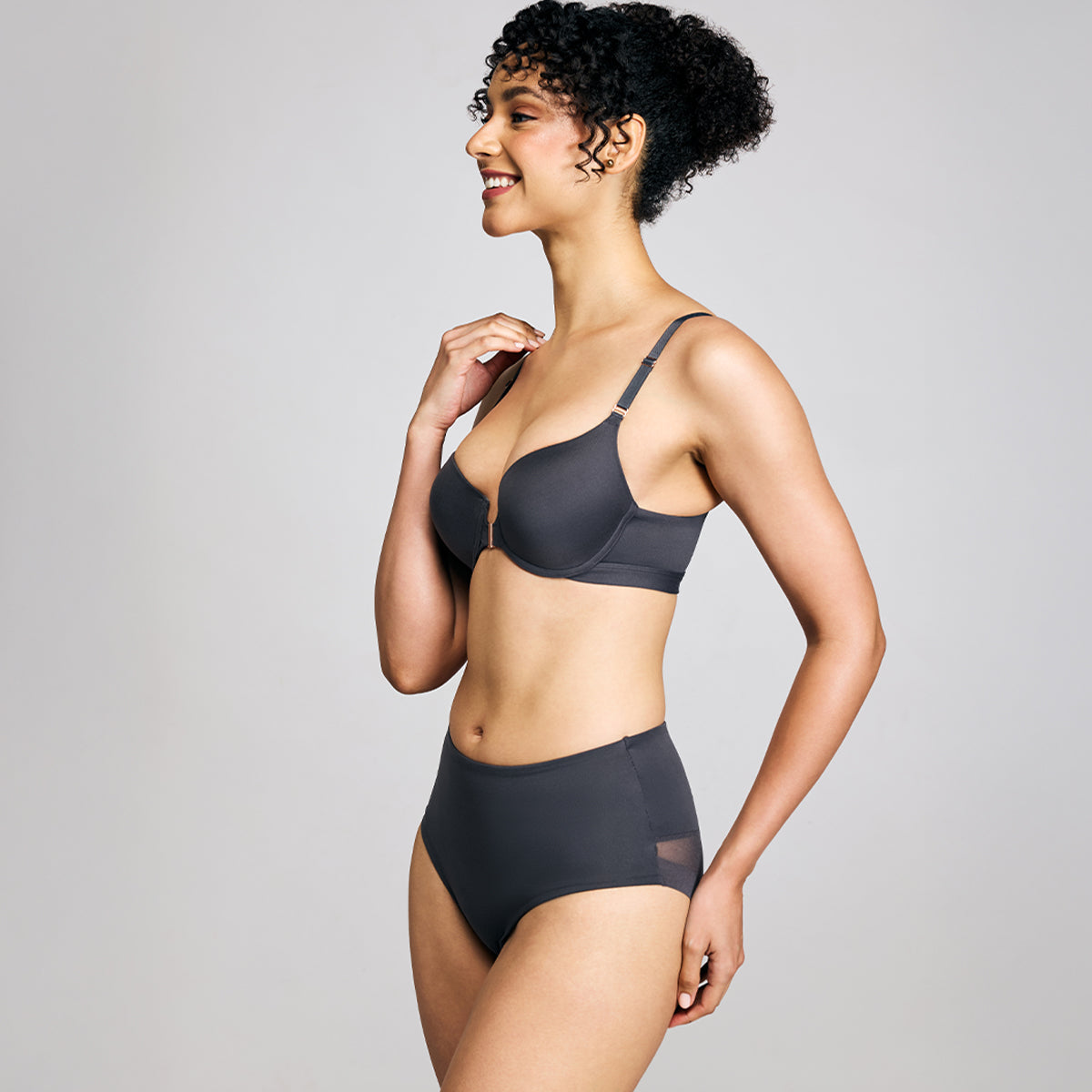 Nykd By Nykaa Infinity Edge Front Open Padded Wired Level 2 Push Up Bra NYB395 Dark Grey