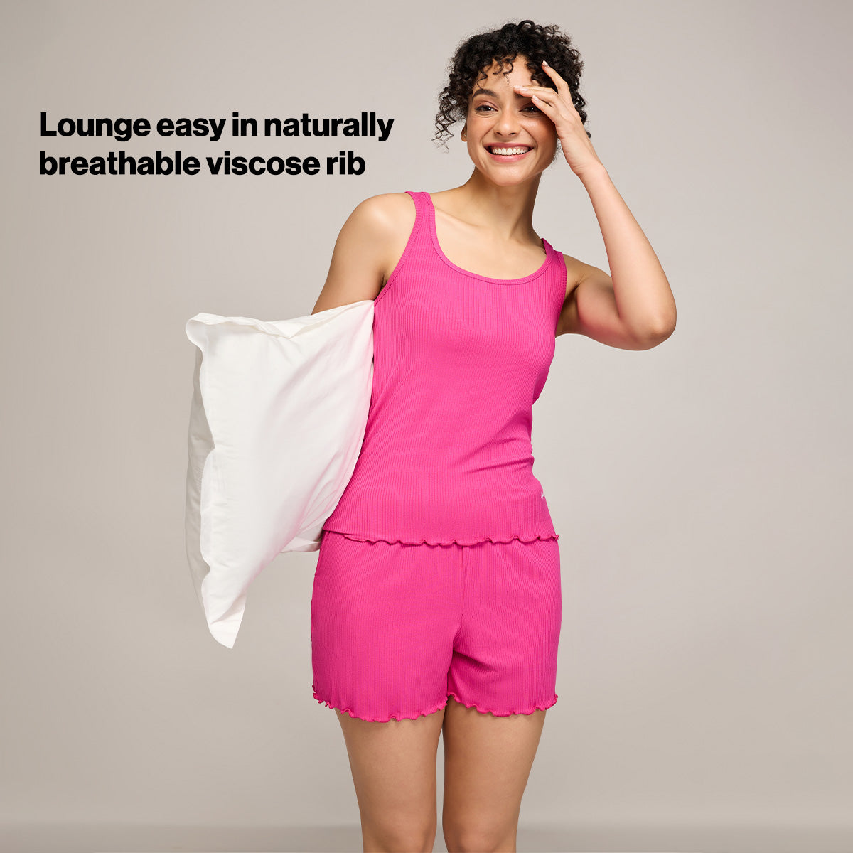 Nykd By Nykaa Essential Soft Ribbed Shorts Coord Set With Scoop Neck Cami Top Nys941 Magenta