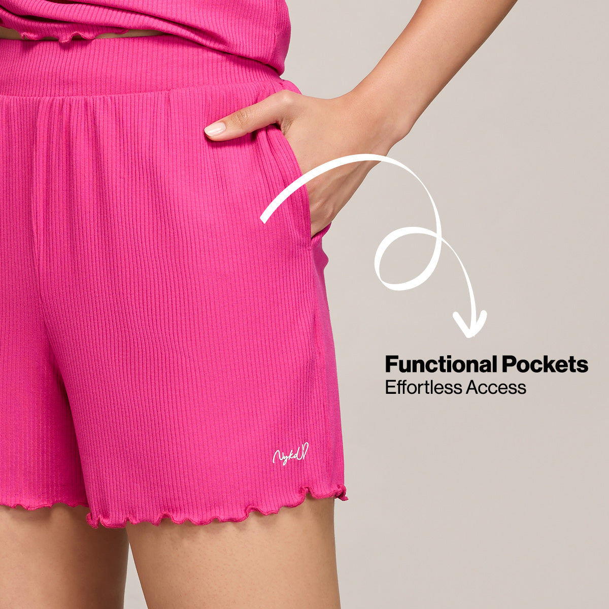 Nykd By Nykaa Essential Soft Ribbed Shorts Coord Set With Scoop Neck Cami Top Nys941 Magenta