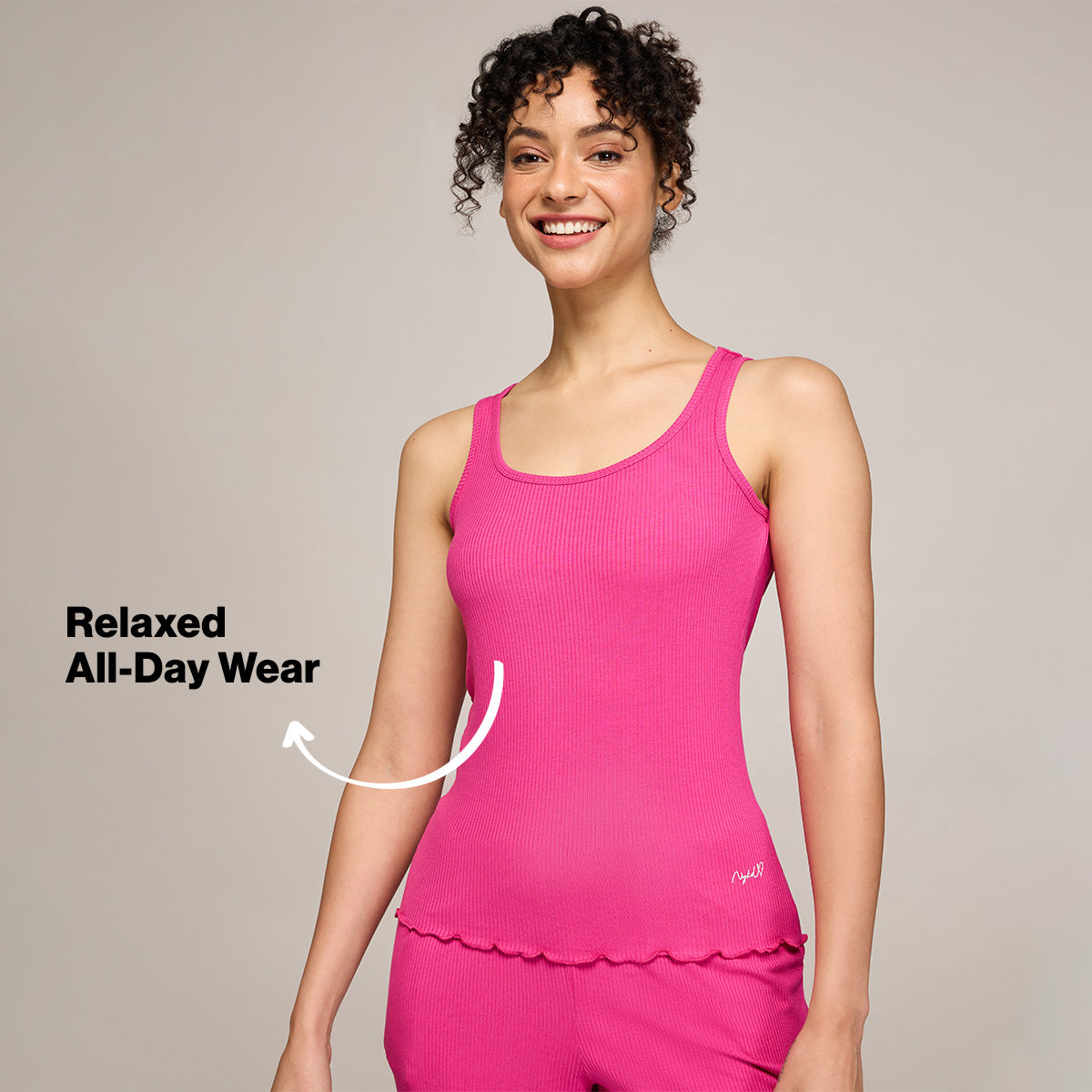 Nykd By Nykaa Essential Soft Ribbed Shorts Coord Set With Scoop Neck Cami Top Nys941 Magenta