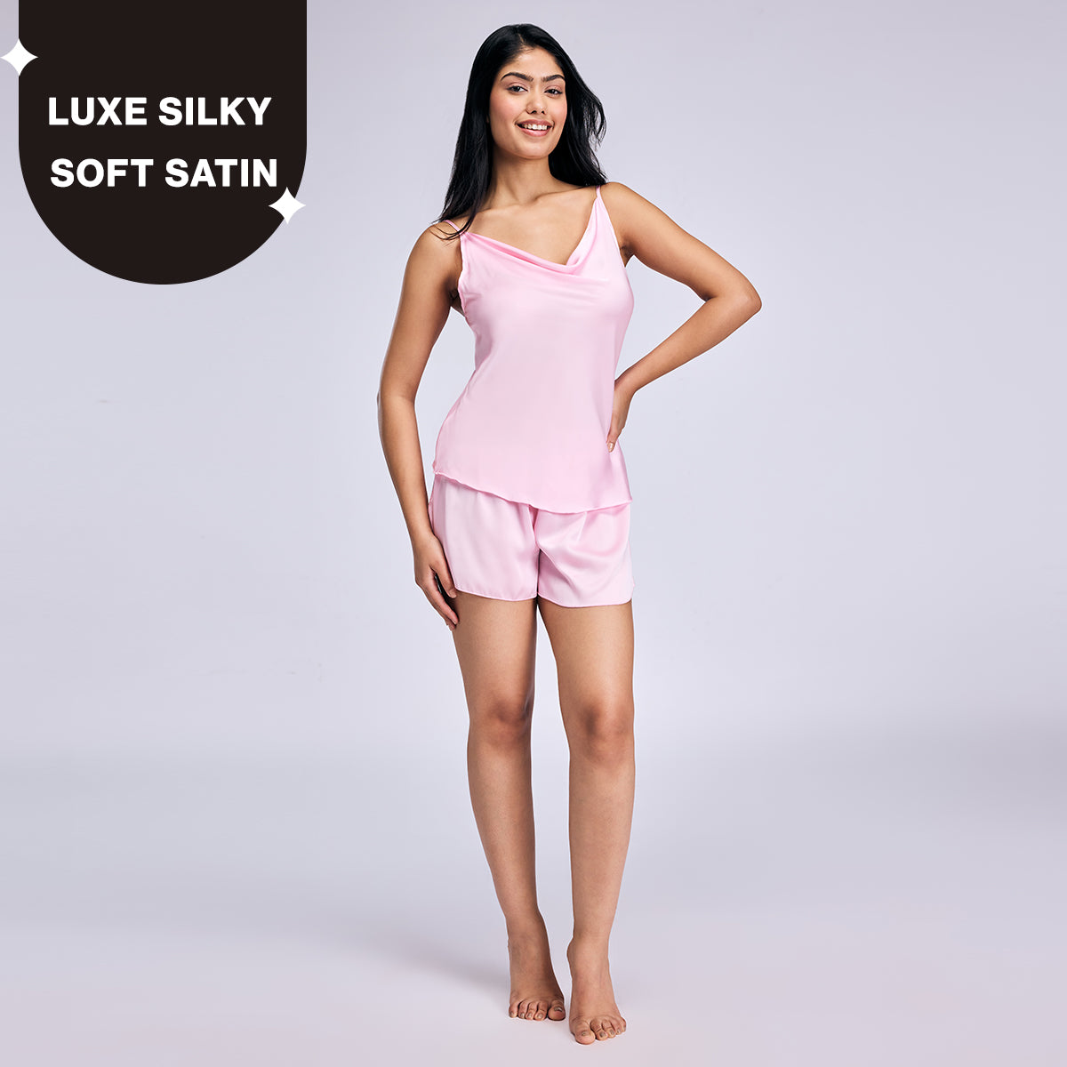 Nykd By Nykaa Luxe Satin Cami Top & Shorts Set of 2-Bridal Edit-NYS958 Pink
