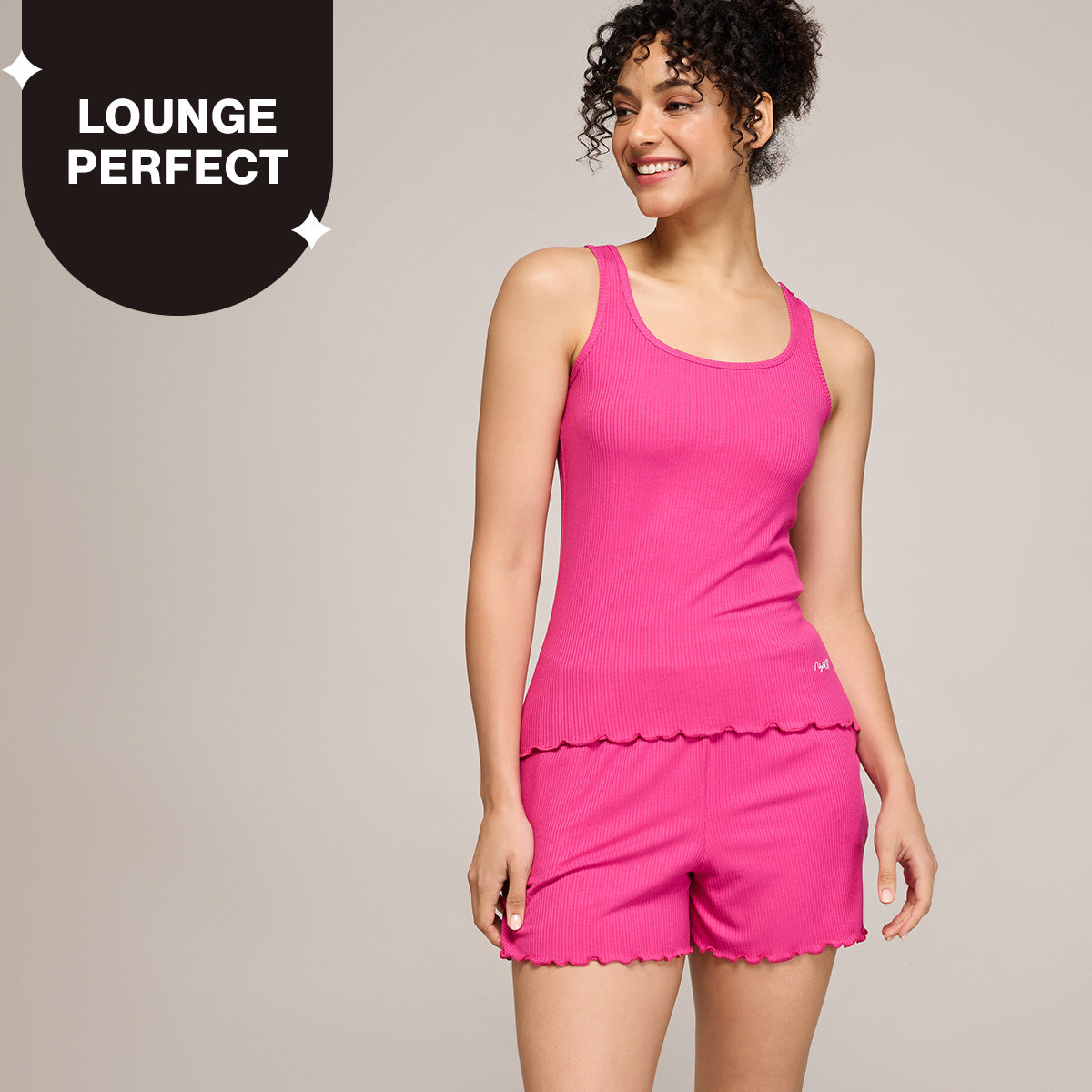 Nykd By Nykaa Essential Soft Ribbed Shorts Coord Set With Scoop Neck Cami Top Nys941 Magenta