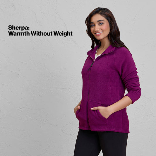 Cozy Sherpa Jacket with Zippered Front-NYLE701-Wine