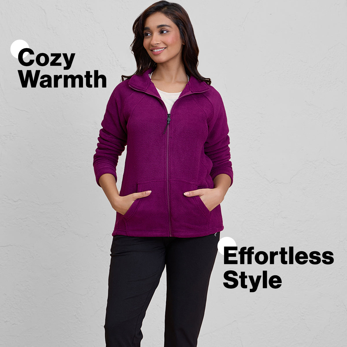Cozy Sherpa Jacket with Zippered Front-NYLE701-Wine