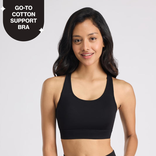Nykd By Nykaa Cotton Slip On Sports Bra with Removable Cups NYK059 Black