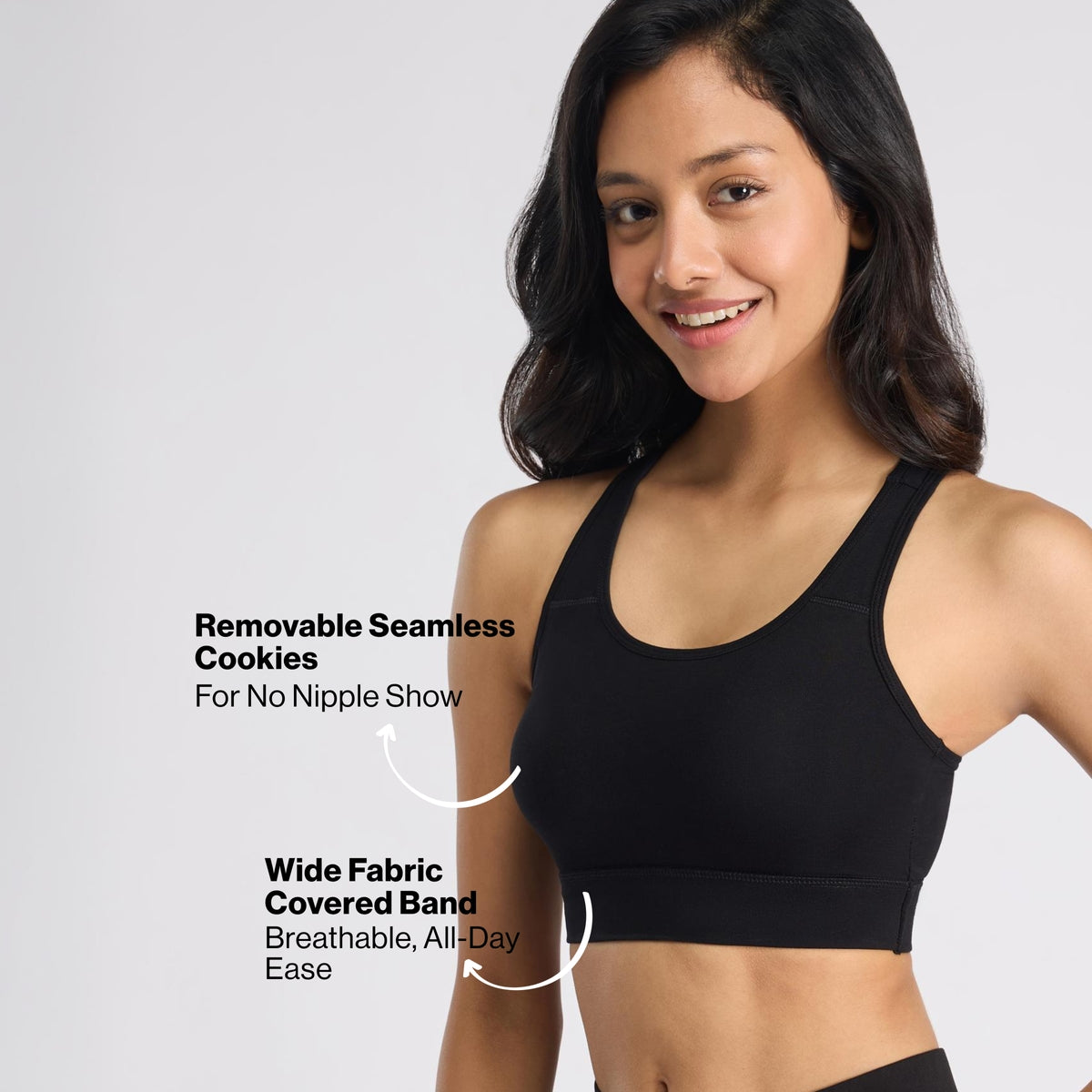 Nykd By Nykaa Cotton Slip On Sports Bra with Removable Cups NYK059 Black