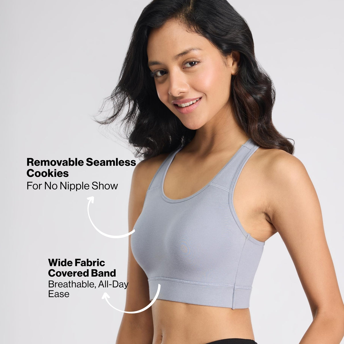 Everyday Cotton Sports Bra with Moulded Removable Cups for Walking& Yoga NYK059 Blue