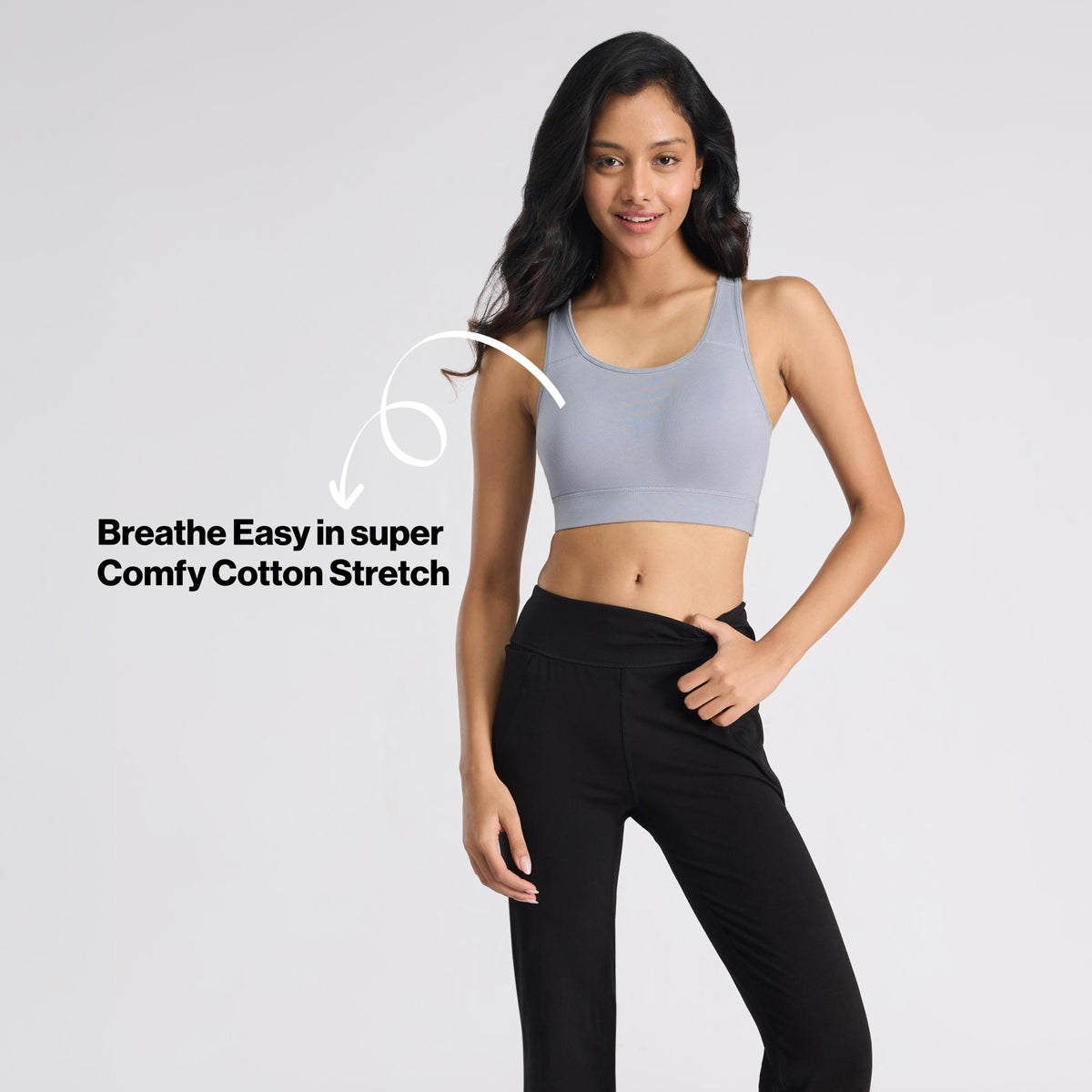Everyday Cotton Sports Bra with Moulded Removable Cups for Walking& Yoga NYK059 Blue