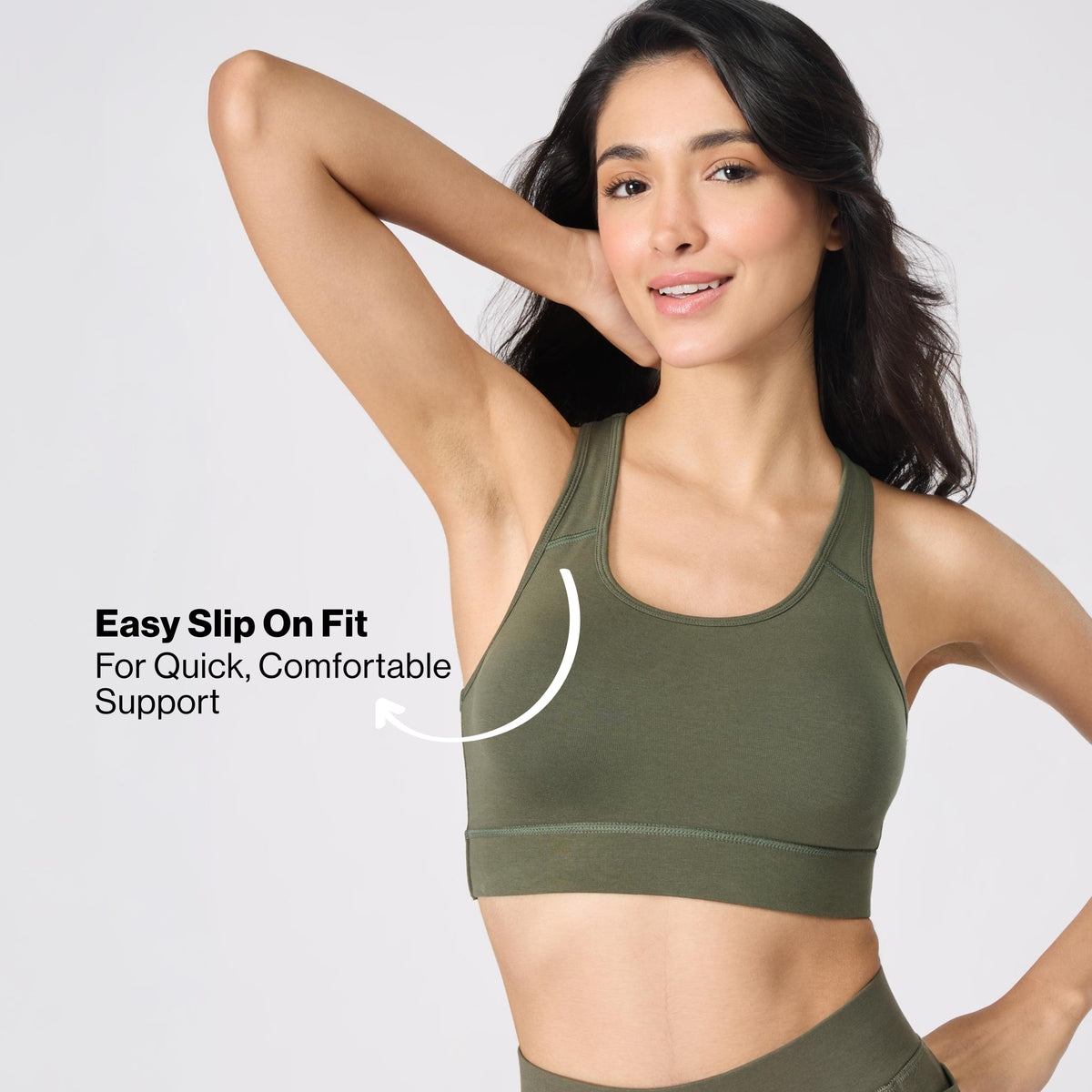 Nykd By Nykaa Cotton Slip On Sports Bra with Removable Cups NYK059 Beetle Green