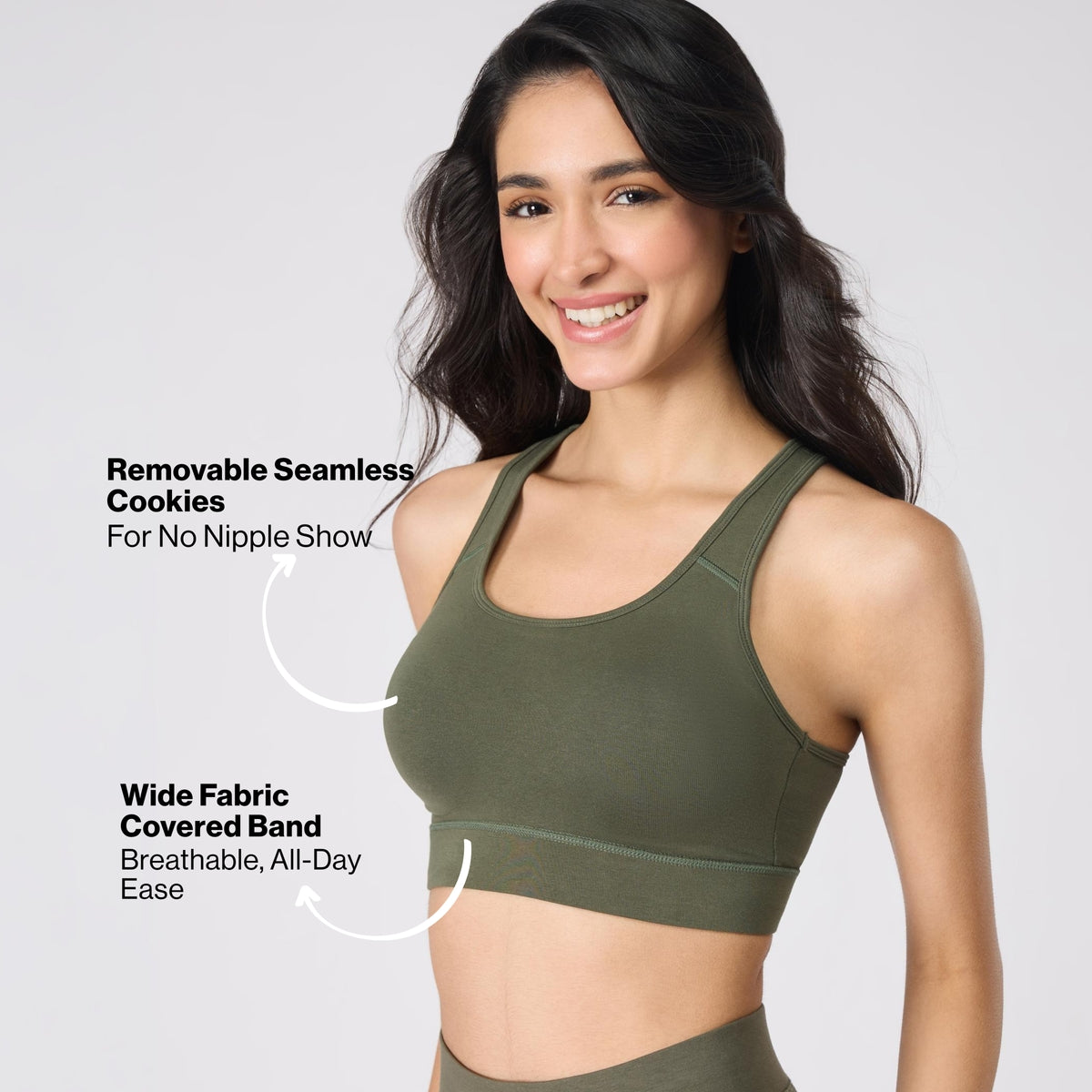 Nykd By Nykaa Cotton Slip On Sports Bra with Removable Cups NYK059 Beetle Green