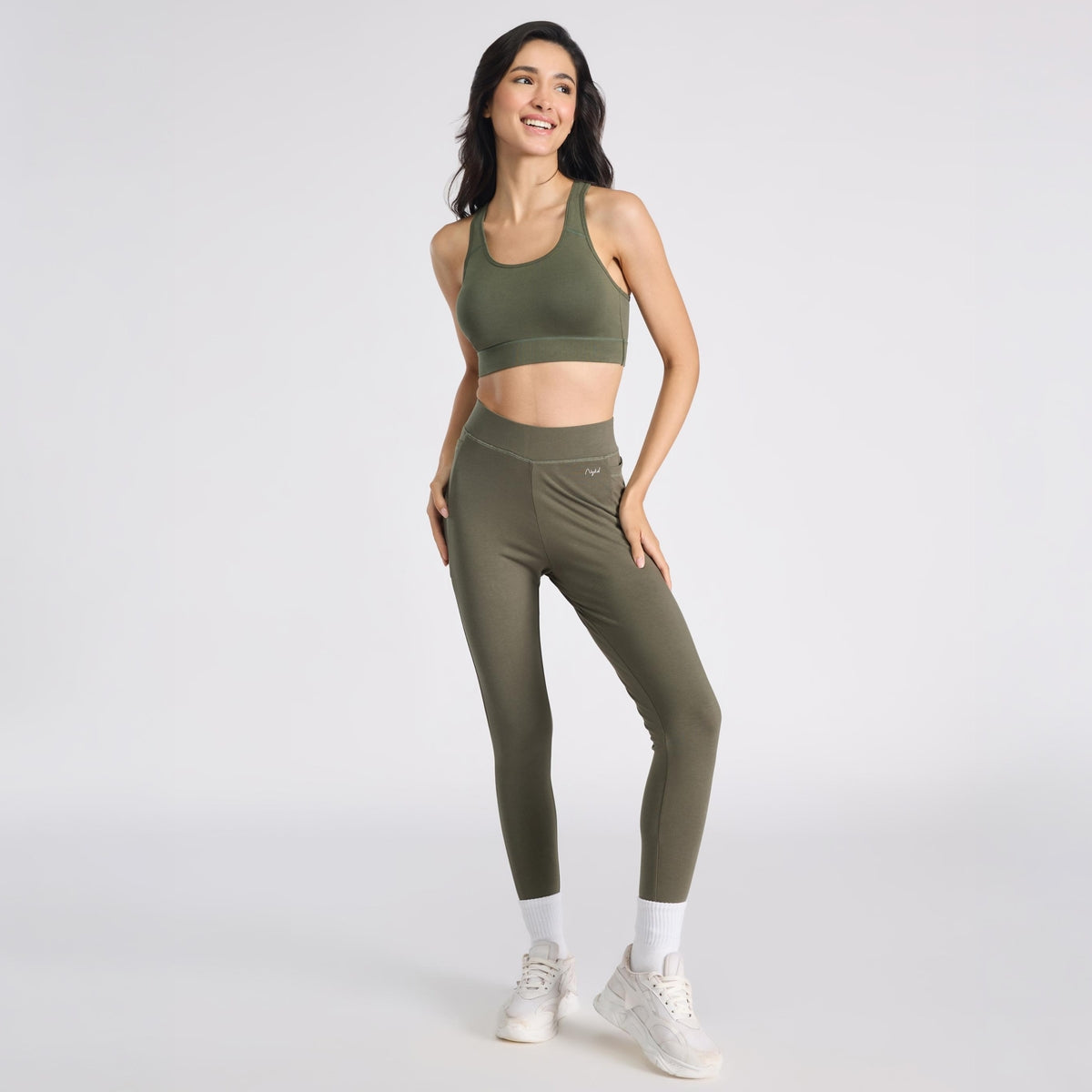 Nykd By Nykaa Cotton Slip On Sports Bra with Removable Cups NYK059 Beetle Green