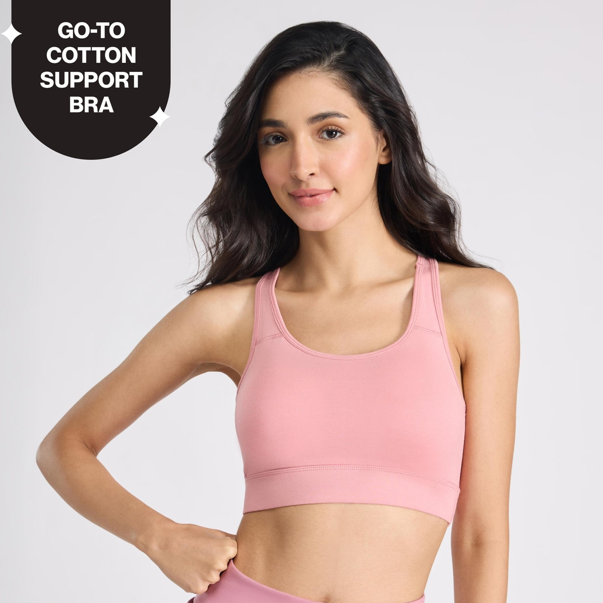Nykd By Nykaa Cotton Slip On Sports Bra with Removable Cups NYK059 Pink